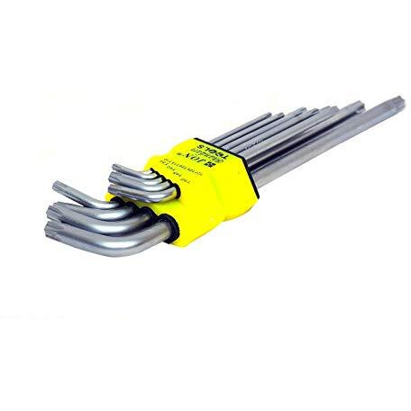 Jon Bhandari Tools Torx Allen Key Set (T10T50) | 9Pc Long Arm Star Hex Key Wrench Set | Chrome Vanadium Steel | L-Shaped Torx Spanner Tool Kit For Bike, Car, Diy & Garage Use