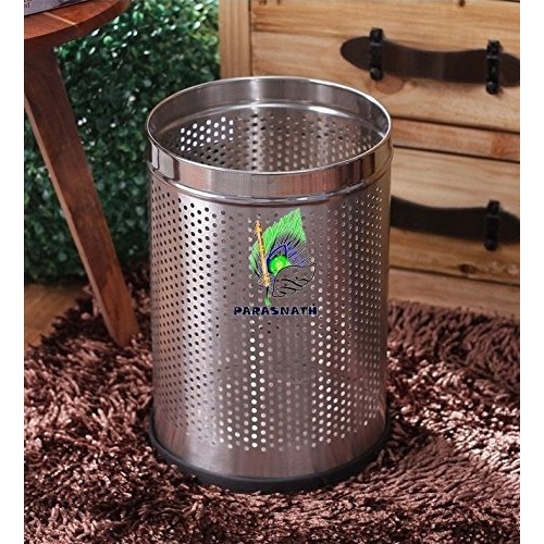 Parasnath Stainless Steel Perforated Round Dustbin, 6L (7 X 11 In)(Silver)