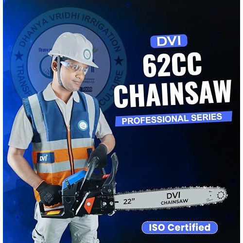 Dvi Heavy Duty 62Cc Petrol Powered Master Chainsaw With Air Cooled Gasoline Engine With 22&quotInch Blade/Bar Used For Cutting Trees, Wood Cutting, Garden, Agriculture & Landscapes (Dvi 62Cc Chainsaw)