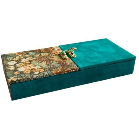 Vanya Creations Decorative Shagun Cash Gift Box For Money Gaddi, Gifting Sagan Wedding Occasion, Jewellery | Sea Green Color, Set Of 1, Half Cut Design Rectangle Shape