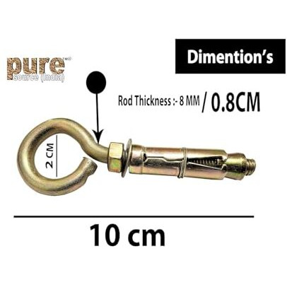 Pure Source (India) Brass Anchor Round Close Hook 8 Mm Fasteners, 2 Pieces, Gold