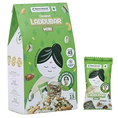 Laddubar Coconut Mini - Date Bites | No Palm Oil, No Preservatives & No Refined Sugar -Sweetened With Jaggery & Dates | Healthy Energy Bars | Dates And Nuts Bar | Coconut Dry Fruits Barfi (15 Pack)