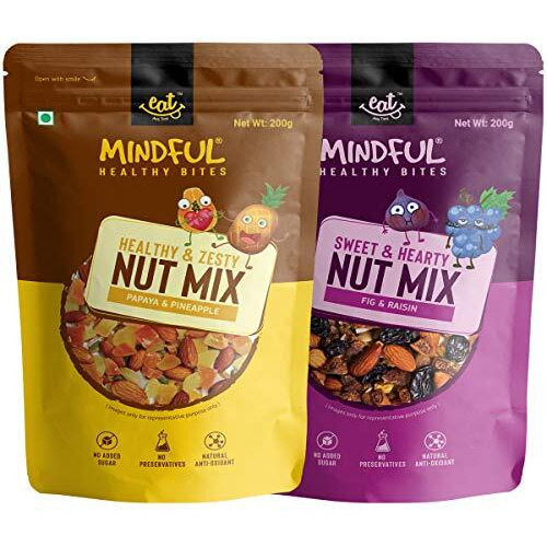 Eat Anytime Mindful Healthy Trail Mix Combo Of Papaya & Pineaple, Fig & Raisin | No Added Sugar & No Preseervatives | Antioxident | Healthy Sanck For Breakfast & Dieat - 200Gm(Combo Of 2)