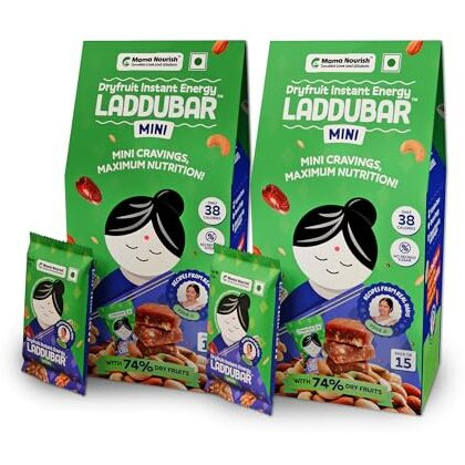 Laddubar Minis - Dryfruit Energy Bars | No Refined Sugar, No Palm Oil & No Preservative | Bite Size Mini Bars | Dates, Dryfruits And Cow Ghee | Pack Of 30 Dryfruit Bars