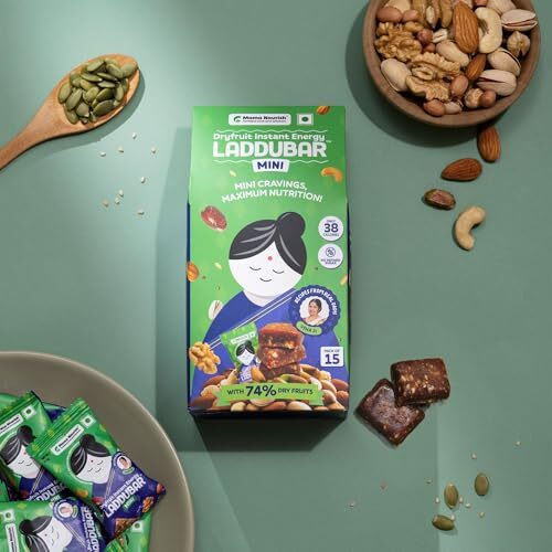 Laddubar Minis - Dryfruit Energy Bars | No Refined Sugar, No Palm Oil & No Preservative | Bite Size Mini Bars | Dates, Dryfruits And Cow Ghee | Pack Of 30 Dryfruit Bars