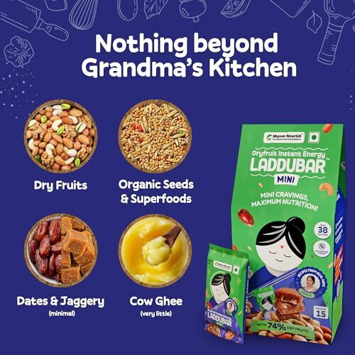 Laddubar Minis - Dryfruit Energy Bars | No Refined Sugar, No Palm Oil & No Preservative | Bite Size Mini Bars | Dates, Dryfruits And Cow Ghee | Pack Of 30 Dryfruit Bars