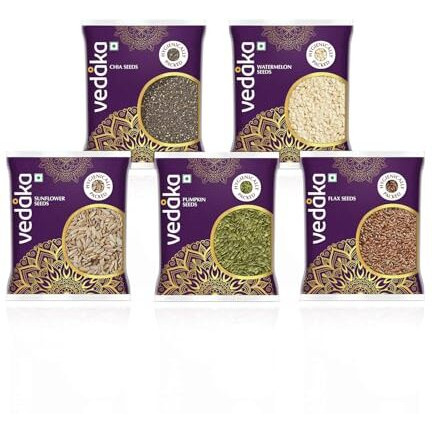 Amazon Brand - Vedaka Raw Seeds Combo | 500G | 100 G Each - Watermelon Seeds, Chia Seeds, Pumpkin Seeds, Flax Seeds, Sunflower Seeds