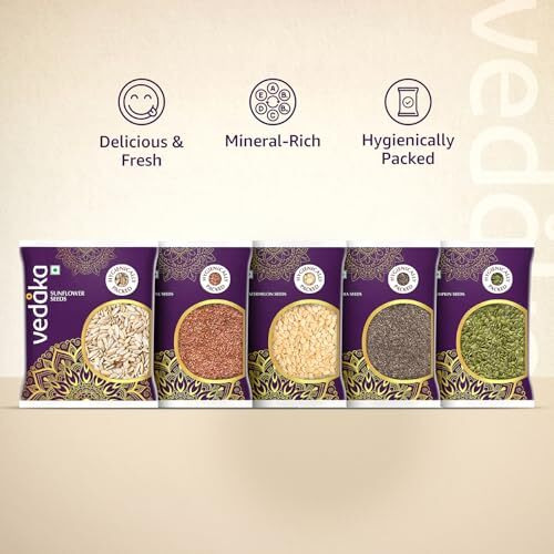 Amazon Brand - Vedaka Raw Seeds Combo | 500G | 100 G Each - Watermelon Seeds, Chia Seeds, Pumpkin Seeds, Flax Seeds, Sunflower Seeds