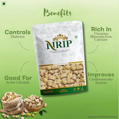 Nrip Premium California Roasted & Salted Pistachios 200 G | Pista Dry Fruit | Tasty & Healthy | High In Protein & Dietary Fiber | Gluten Free & Low Calorie Nuts