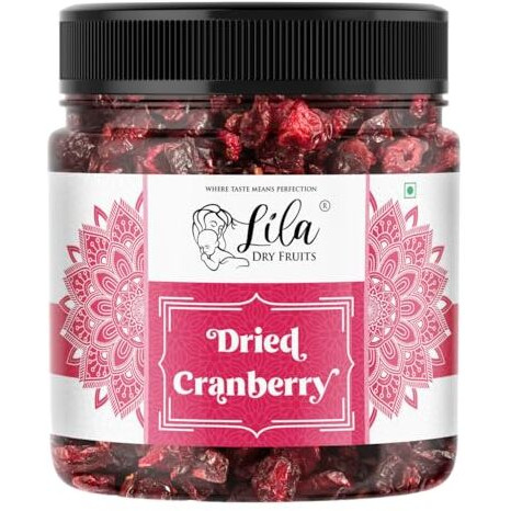 Lila Dry Fruits Dried Cranberries 500 Gms | Naturally Sweetened Premium Californian Cranberry, Antioxidants Rich Delicious Tasty And Chewy Snack | Ideal For Snacking, Baking | Perfect For Giftings