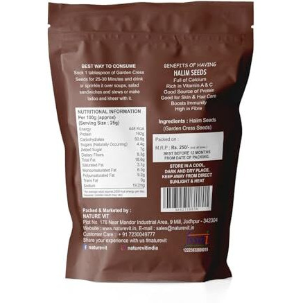 Naturevit Halim Seeds, 200G | Aliv Seeds | High In Fibre And Omega 3 | Garden Cress Seeds | Haleem | Asaliya For Eating | Immunity Booster Superfood