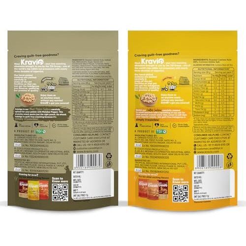 Kravio Premium Black Pepper & Salted Roasted Cashew Nuts (2 X 200G) | Zero Cholesterol Natural Jumbo Size Whole Kaju Nuts & Dry Fruits | Rich In Protein, Roasted Crunchy Delicious Healthy Snacks
