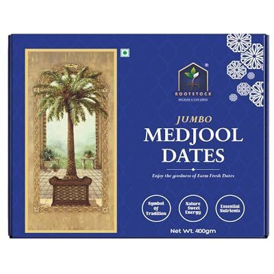 Rootstock Jumbo Medjool (Medjoul) Dates 400Gm, Kahjoor/Khajur Dates In Fresh, Healthy Snack Dates Without Added Sugar, High Fibre Khajoor Dry Fruit For Weight Management