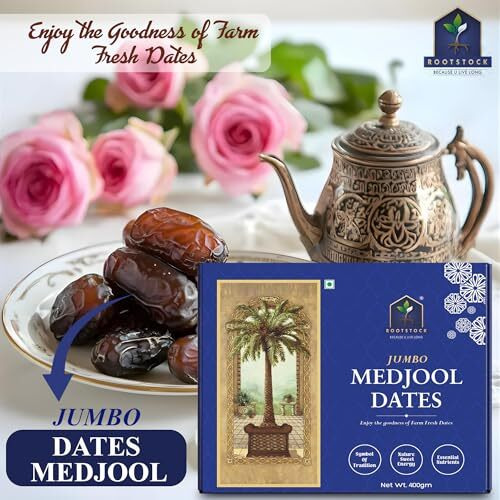 Rootstock Jumbo Medjool (Medjoul) Dates 400Gm, Kahjoor/Khajur Dates In Fresh, Healthy Snack Dates Without Added Sugar, High Fibre Khajoor Dry Fruit For Weight Management