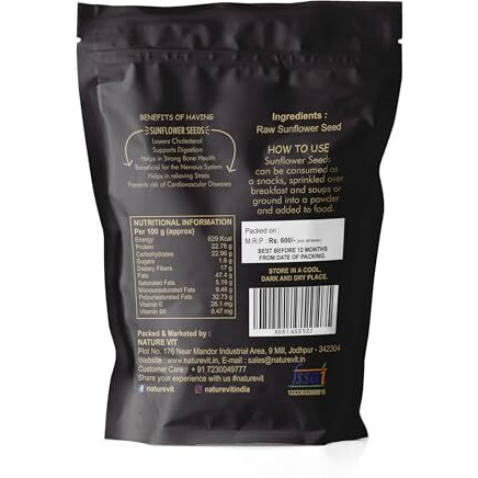 Nature Vit Sunflower Seeds 1Kg | Raw Seeds For Eating | Healthy Snacks | High In Vitamin, Fibre & Protein | Non - Gmo | Diet Food | Gluten Free | Premium Raw Sunflower Seeds