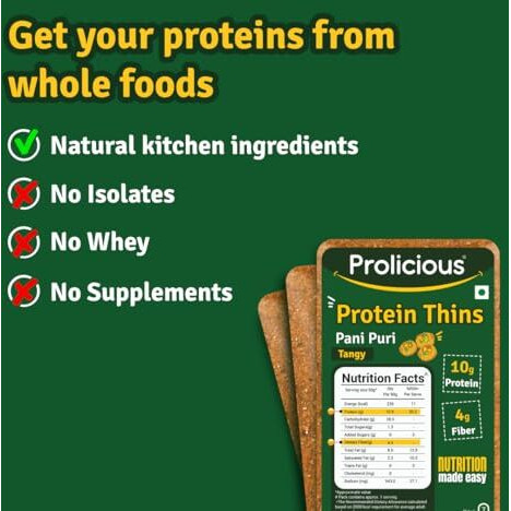 Prolicious High Protein & High Fiber Thins Combo|Good For Pcos & Weightloss|3 Flavours|No Palm Oil|Pack Of 6, 50 Gram Each,Garlic Bread, Methi Munch, Pani Puri