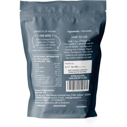 Nature Vit Chia Seeds 1 Kg - Seeds For Eating | Contains Omega 3 & Fibre And Protein | Seeds For Weight Management