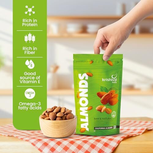 Krishival Nuts 100% Natural Premium California Almonds 1Kg (250 G Pack Of 4) | Premium Roasted Badam | High In Fiber & Boost Immunity | Real Nuts | Gluten Free (1 Kg, Unflavoured)