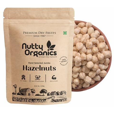 Nutty Organics Premium Hazelnuts - 250G Unsalted And Crunchy | Excellent Source Of Omega 3 And Phenolic Compound