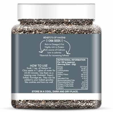 Naturevit Chia Seeds, 250G | Seeds For Eating | Rich In Calcium, Protein & Fibre | No Dust, Sticks And Impurities | Premium