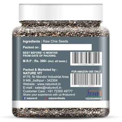 Naturevit Chia Seeds, 250G | Seeds For Eating | Rich In Calcium, Protein & Fibre | No Dust, Sticks And Impurities | Premium