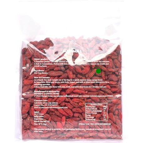 Minimal Premium Dried Goji Berries - 400 Gram Rich In Antioxidants, High In Protein & Fiber, Gluten-Free Superfood For Snacking, Smoothies, And Baking