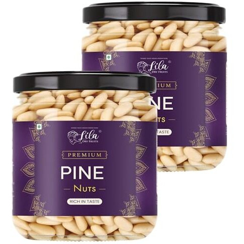 Lila Dry Fruits Premium Pine Nuts 200 G (100G X 2) | Whole Chilgoza Naturally Fresh, Crunchy & Aromatic | Big Size Neza Nuts Ideal For Cooking, Snacking | Pinenut Without Shell Perfect For Gifting