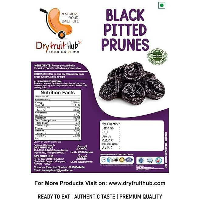 Dry Fruit Hub Pitted California Prunes 1Kg | Prunes Dry Fruits | Black Seedless Aloobhukara | Dried Plums | High In Dietary Fiber | Healthy Snacks | Seedless Dried Prunes Pack Of 2