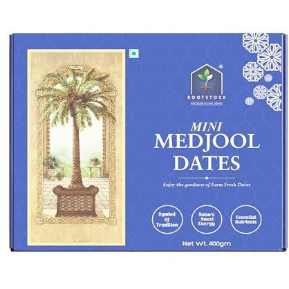Rootstock Mini Medjool Dates 400Gm, Premium Khajoor/Khajur Dates In Fresh, Naturally Sweet And Soft, Rich In Fiber And Antioxidants, Perfect For Snacks And Weight Management Fresh And Delicious