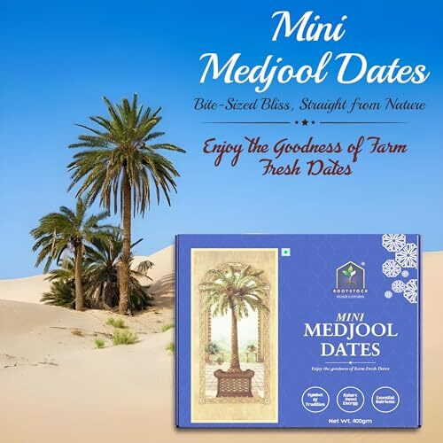 Rootstock Mini Medjool Dates 400Gm, Premium Khajoor/Khajur Dates In Fresh, Naturally Sweet And Soft, Rich In Fiber And Antioxidants, Perfect For Snacks And Weight Management Fresh And Delicious
