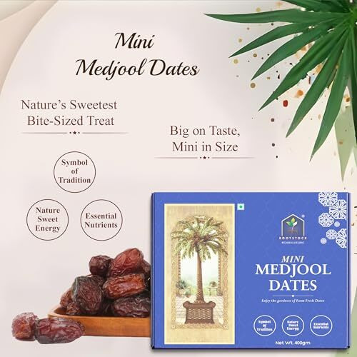 Rootstock Mini Medjool Dates 400Gm, Premium Khajoor/Khajur Dates In Fresh, Naturally Sweet And Soft, Rich In Fiber And Antioxidants, Perfect For Snacks And Weight Management Fresh And Delicious
