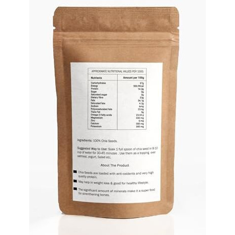 Trivang Chia Seeds 500G - 100% Clean Chia Seeds For Eating | Certified Organic | Seeds For Weight Management | Rich In Calcium, Protein & Fiber, Omega 3 And Antioxidant | Healthy Snacks