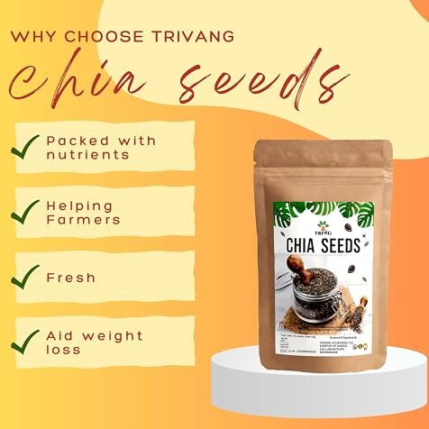 Trivang Chia Seeds 500G - 100% Clean Chia Seeds For Eating | Certified Organic | Seeds For Weight Management | Rich In Calcium, Protein & Fiber, Omega 3 And Antioxidant | Healthy Snacks