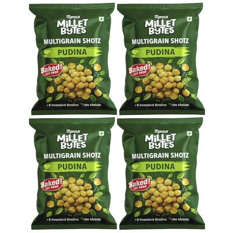 Manna Millet Bytes Multigrain Shotz, Baked No Maida Puff Snack,Pudina 140G