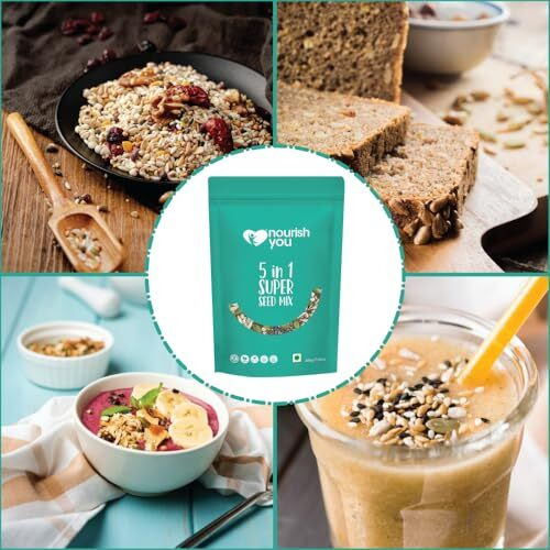 Nourish You Seeds Mix For Eating | 200G | 5 Super Seeds In 1 Mix | Edible Trail Mix, Mixed Seeds, Chia, Pumpkin, Watermelon, Flax, Sunflower, High Protein, Healthy Snacks Roasted (Pack Of 1)
