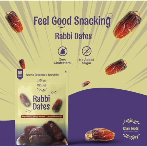 Khari Foods Premium Black Rabbi Dates, Khajur/Khajoor Dry Fruits, High Fibre, Energy Booster, Natural Sweetener, No Added Sugar, No Preservatives, Healthy Snacks (400G)