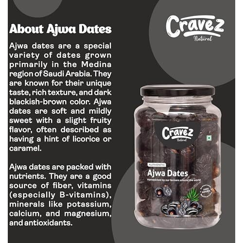 Cravez Premium Ajwa Dates 500 Gram | Fresh, Authentic & Naturally Sweet Saudi Arabian Dates | 100% Natural Arabian Dates | Khajoor