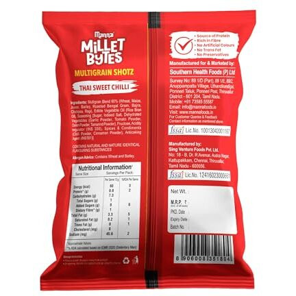 Manna Millet Bytes Multigrain Shotz | Baked No Maida Puff Snack | Thai Sweet Chilli 140G