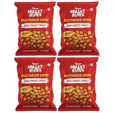 Manna Millet Bytes Multigrain Shotz | Baked No Maida Puff Snack | Thai Sweet Chilli 140G