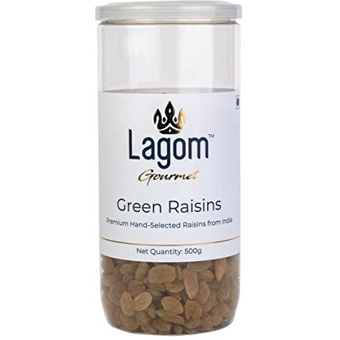 Lagom Gourmet Seedless Green Raisins 500G | All Natural | No Preservatives | No Added Sugar | Gluten Free | Vegan | Plant Based | Non Gmo | Raisins Dry Fruit | Kismis | Kishmish