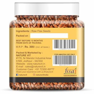 Naturevit Raw Flax Seeds 250G | Alsi Seeds | Fibre Rich | Flax Seeds For Hair Growth | Seeds For Eating