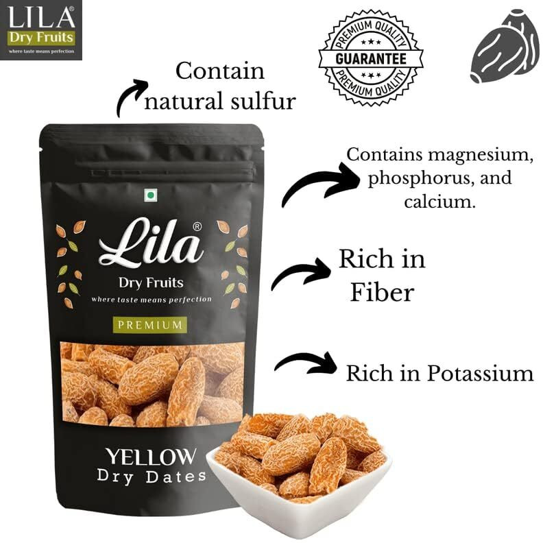 Ldf Fresh Yellow Dry Dates Khajur Khajoor, Medium Grade Size, 1Kg