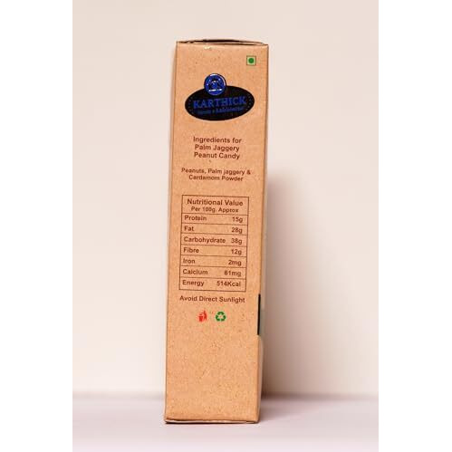 K.S Kovilpatti Special Karupatti Kadalai Mittai - Palm Jaggery Burfi (Groundnut Chikki Candy) - 600 Gm (Pack Of 3 X 200Gm)