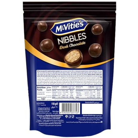 Mcvities Nibbles Dark Chocolate Coated Biscuit Bites With 54% Dark Chocolate,(Pack Of 2-110 Gm Each)