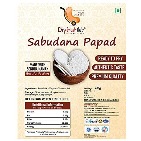 Dry Fruit Hub Sabudana Fresh Papad 400Gm,Sabudana Papad Plain, Upwas Sabudana Papad Sabudana Papad For Fasting Pack Of 400Gm