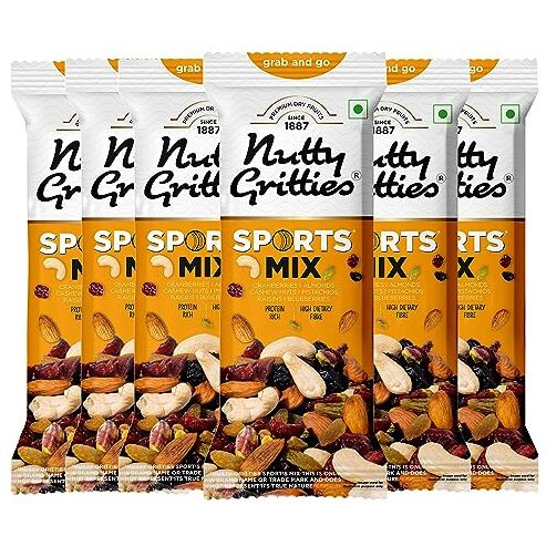 Nutty Gritties Grab And Go Sports Mix | 240G (Each Pouch 40G, Pack Of 6) - Roasted Almonds, Cashews, Pistachios, Dried Blueberries, Cranberries And Raisins