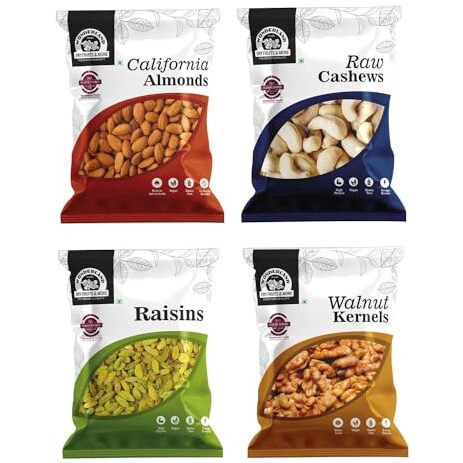 Wonderland Foods 400G (100G X 4) Dry Fruits Combo Pack Of 4 Badam, Kaju, Akhrot Giri, Kishmish | Almonds, Cashews, Walnut Kernel, Raisins