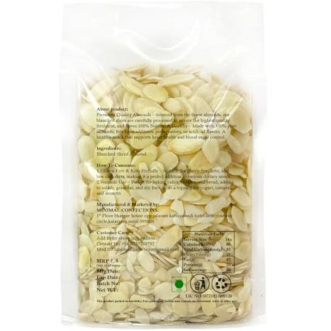 Minimal Sliced Blanched California Almonds, 200G (Badam Flakes, Perfect For Garnish, Baking And Salads)