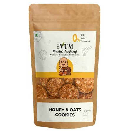 Evum Handmade Honey & Oat Cookies (140Gm) | Healthy & Tasty Guilt Free Snacks | Freshly Baked Delicious Oats & Wholewheat Cookies/Biscuits | No Maida | No Butter | No Refined Sugar | No Preservatives