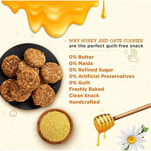 Evum Handmade Honey & Oat Cookies (140Gm) | Healthy & Tasty Guilt Free Snacks | Freshly Baked Delicious Oats & Wholewheat Cookies/Biscuits | No Maida | No Butter | No Refined Sugar | No Preservatives